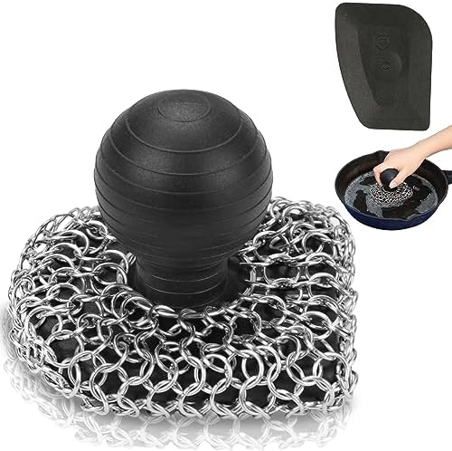 Cast Iron Scrubber with Pan Scraper, 316 Chainmail Scrubber for Cast Iron by VinYanKee