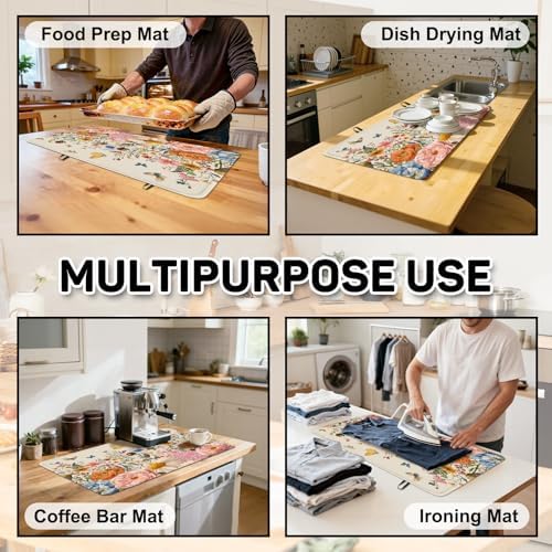 Retro Floral Stove Top Cover for Electric Stove, Wild Flowers Range Covers for Electric Stove, Rubber Dish Drying Mat, Glass Cooktop Covers, Flat RV Range top Mats, 28"x20" - Image 7