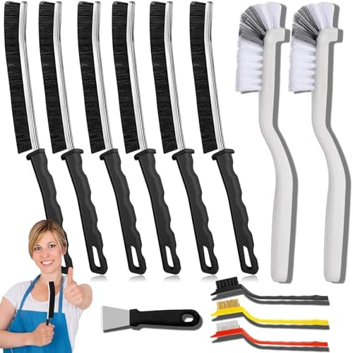 Crevice Cleaning Brush Set, Multi-Purpose Hard Bristle Brushes for Deep Cleaning Kitchen, Bathroom, Grout, Sink, Cup, Teapot, Bottle, Blender, Corners, Tight Spaces & More (12) by LLQ