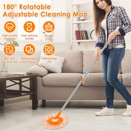 Wall Cleaner Mop with 90" Long Handle, Baseboard Cleaner Tool Duster, Round Dust Mop with 5 Replacement Pads , Dry and Wet Ceiling Cleaning Tool for Painted Walls, Window, Floor - Image 2
