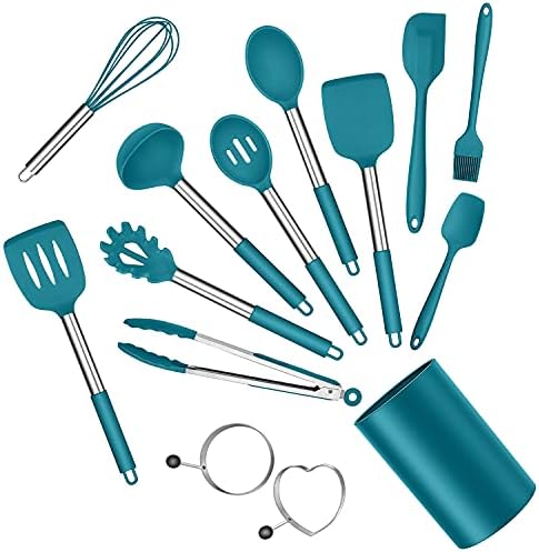 E-far Kitchen Utensils Set, 14-Piece Blue Silicone Cooking Utensils Set by E-far
