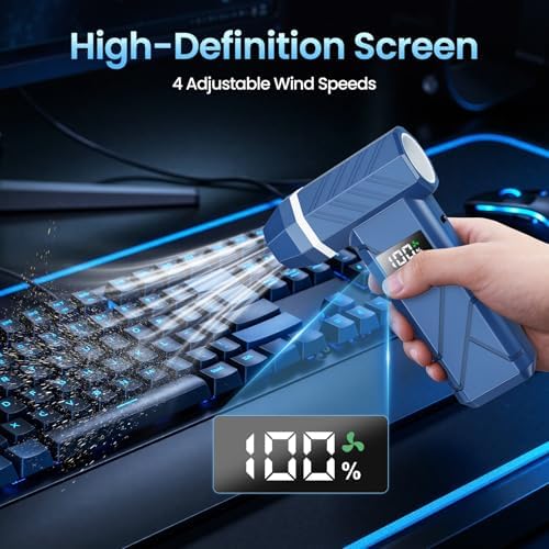 Dzaki Compressed Air Duster & Vacuum 2-in-1, 140000RPM Electric Air Duster, 4-Gear Adjustable Rechargeable Cordless Dust Blower with LED Light Fast Charging for Keyboard PC Car Home Outdoor-Navy - Image 4