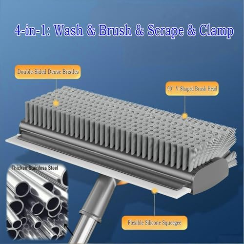 Floor Scrub Brush with Squeegee Long Handle 3 in 1 tub Brush 52'' 2026 Upgraded Multi-Functional Stiff Bristle Cleaning Scrub Brush Rotating Tile Brush for Cleaning Bathroom Patio, Pool, Garage - Image 5