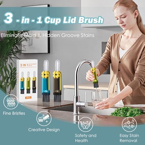 3 in 1 Cup Lid Gap Cleaning Brush Set, 3Pcs Multifunctional Bottle Cleaning Brush,Cup Lid Gap Cleaner, Home Kitchen Crevice Brush Tools - Image 2