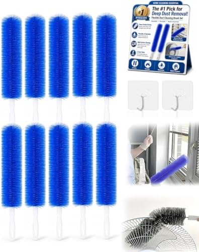 Bendable Microfiber Head Reusable Dust Remover Washable Fan Cleaner Brush Multi Purpose High Ceiling Long Damp Duster for Electric Fans Air Conditioning, Home Car Vents Blind Kit Tool by Frewac