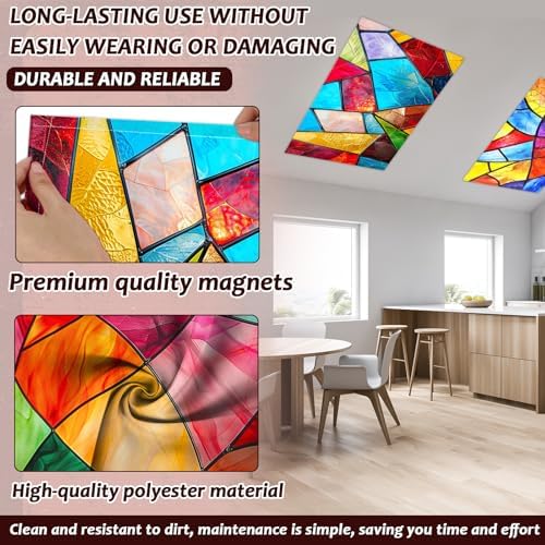 4 Pcs Fluorescent Light Covers for Classroom Ceiling Light 4 x 2 Feet Decorative Magnetic Lights Cover Filters Easy Install for School Office Home Hospitals Drop Ceiling Supplies (Retro Stained Glass) - Image 3