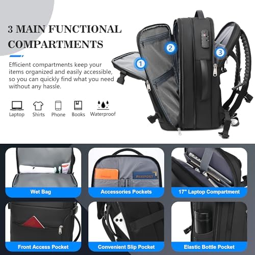 POSO Vacuum Backpack Travel, 60L Expandable Vacuum Seal Backpack with Pump & Laptop Compartment (Fits 17") - Image 6