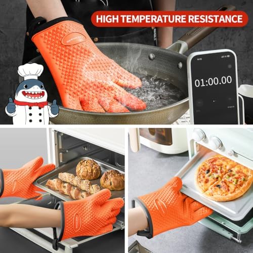 MAD SHARK Silicone Oven Mitts with Fingers Heat Resistant 450°F in Kitchen - Image 2