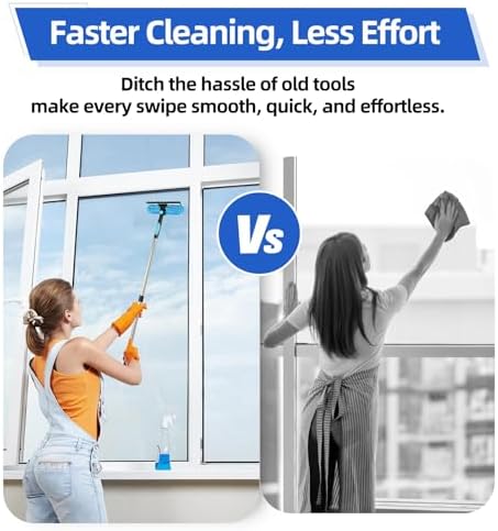65'' Window Washing Kit with Extension Pole, 2-in-1 Window Cleaning Kit with Scrubber and Rotating Head, Window Cleaner Tool for Shower Rooms, Glass, Floors, Tiles, Walls, Car Windshields - Image 2