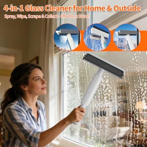 4 in 1 Window Squeegee with Water Tank,Window Cleaner Tool with Remote Control Water Spray,16'' to 72'' Adjustable Extension Pole,Wastewater Tray,Sponge Window Squeegee for Shower Glass Car Window - Image 2