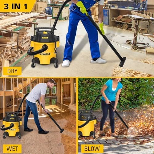 DEWALT DXV05P 5 Gallon Poly Wet/Dry Vac, 4 Peak HP Shop Vacuums with Attachments, Powerful Suction, 1-7/8" Hose, DXV05P, Yellow - Image 3
