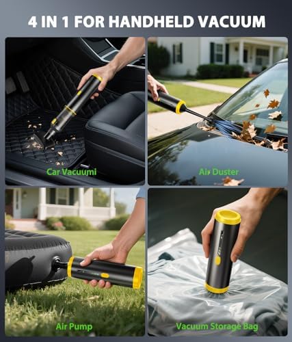 Car Vacuum Portable Cordless Handheld Vacuum Cleaner 4-in-1 Mini Cordless Vacuum with 2 Suction Modes and 16800pa Suction Power Blowing & Inflating 2 Modes Handheld Vacuum for Car, Desk, Keyboards - Image 2
