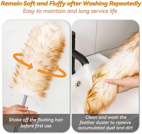 Lambswool Duster with Extendable Handle up to 88.58 in, Natural Feather Dusters Long Pole Stainless Steel, Fluffy Feather Duster for Cleaning High Floor Ceiling Fans, Window Blinds Shelves, Furniture - Image 6