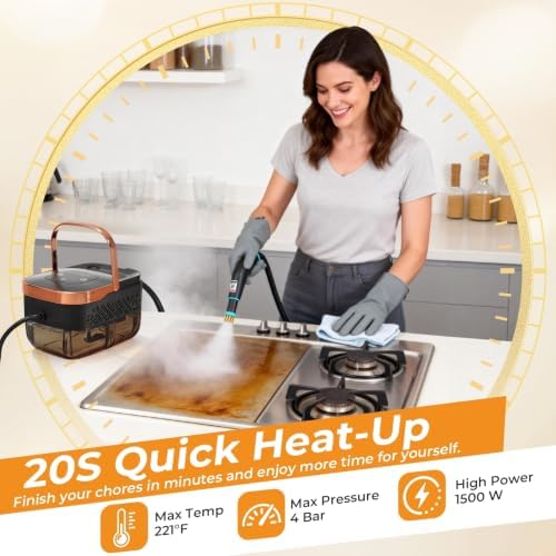 BEAMNOVA 1.25L Steam Cleaner, Handheld Pressurized Car Steamer, Rose Gold - Image 2