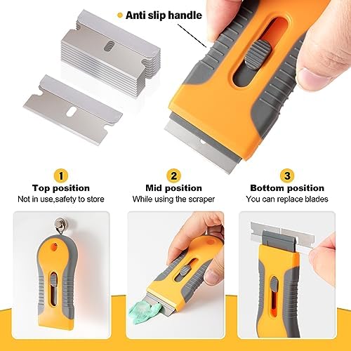 Gomake Razor Blade Scraper Tool Wall Paint Window Glass Scraper with Extra Razor Blades for Sticker,Glue,Paint,Adhesives Removal,Glass Top Stove Cleaning - Image 6