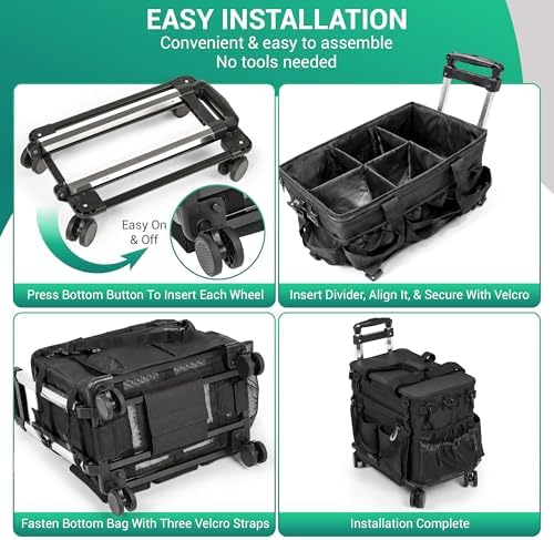 Rolling Cleaning Caddy Bag w/Detachable Trolley & Lid (Black) - Image 4