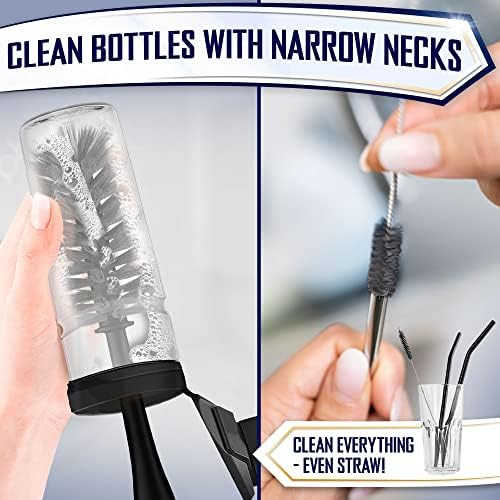 Dish Brush Set of 4 - Kitchen Scrub Brushes with Non-Slip Long Handle for Cleaning, Scrubber, Dishwashing, Dishes, Bottles, Straws, Cups, Pots & Sink, Black - Image 6