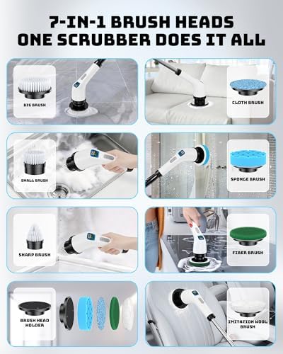 Electric Spin Scrubber with Long Handle | Shower Cleaner Brush for Bathroom - Image 4