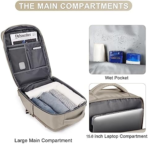 coofay Laptop Travel Backpack For Women Men Airline Approved Carry On Bags For Airplanes Underseat Luggage Backpack For Traveling On Airplane Personal Item Travel Bag For Airlines Light Brown - Image 5