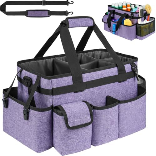 Cleaning Caddy Bag,Large Cleaning Supplies Organizer with Handle for Housekeepers,Purple by ZIOZERTT