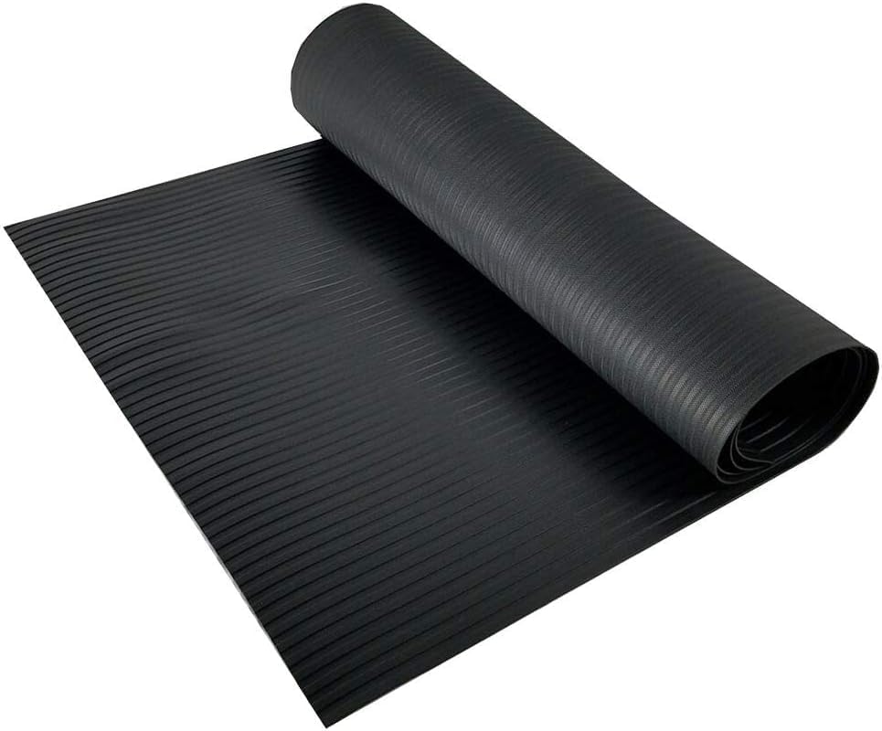 RESILIA Black Plastic Floor Runner - Embossed Wide Rib Waterproof Vinyl, Heavy Duty Protector Mat for Indoor Hardwood, Hard Floors, Garage, Entryway, Kitchen, & Outdoor Use, 15" x 48", Made in USA by Resilia