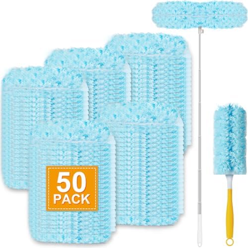 50Pcs Duster Refill Compatible with Swiffer Hand Duster +4FT Extended Handle +1 Handle, 360° Heavy Duty Duster Refills Kit for Cleaning, Office, Ceiling Fan, Baseboard & Blind by Unknown
