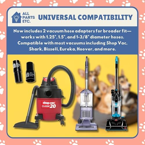 Vacuum Pet Brush Attachment Kit 5-Pack – Dog Grooming Tools with Turbo Brush, Massage Nozzle & 2 Adapters – Fits 1.25", 1.5", 1-3/8" Hoses – Compatible with Shop Vac, Shark, Miele, Bissell & More - Image 3