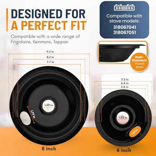 Electric Stove Drip Pans Set of 4 (2 x 6-Inch & 2 x 8-Inch) Replacement Stove Drip Pans for Electric Stove Compatible with 318067041 & 318067051, Frigidaire, Kenmore, Tappan & More - Image 2