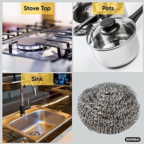 Superio Stainless Steel Scourers Steel Wool Scrubber Pad Used for Dishes, Pots, Pans, Grill, Stoves, and Ovens, Easy scouring for Tough Kitchen Cleaning Pack of 24 - Image 6