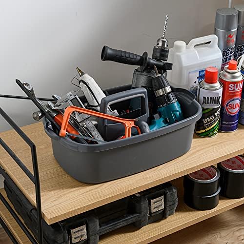 ALINK Large Plastic Shower Caddy Tote, Portable Storage Caddy Basket Organizer with Handle for Dorm, Bathroom, Tool, Garden, Kitchen, Cleaning Supplies – Gray - Image 3