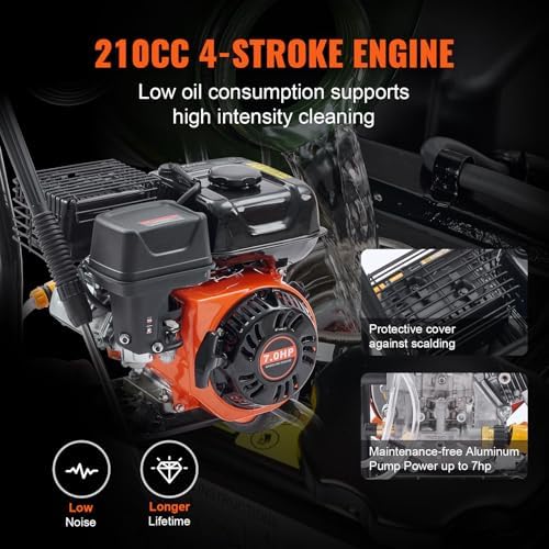 VEVOR Gas Powered Pressure Washer 3400 PSI 2.6 GPM, with Spray Gun and Extension Wand, 5 Quick Connect Nozzles, Copper Pump - Image 3