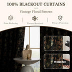 StangH Retro Black Floral 100% Blackout Curtains 96 Inches 2 Panels - Image 5