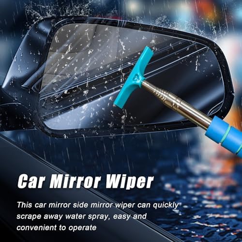 Dickno Car Side Mirror Squeegee, 35.6'' Retractable Rearview Mirror Wiper, Mini Portable Auto Window Squeegee Cleaner, Universal Vehicle Glass Cleaning Tool for Rainy Foggy Weather (Blue) - Image 3