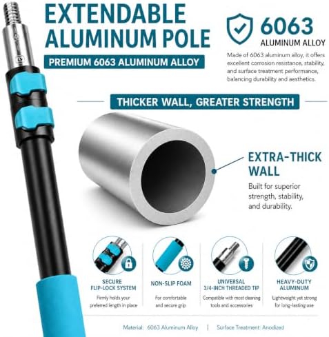 High Ceiling Duster Kit with 3-8FT Heavy Duty Extension Pole, Reaches Up to 13FT, Includes Microfiber Feather Duster, Cobweb and Ceiling Fan Duster, Window Squeegee Cleaner & Skylight Hook (8FT) - Image 2