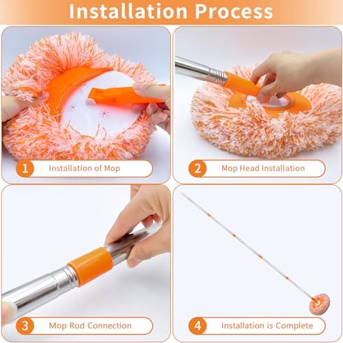 360 Rotatable Adjustable Wall Mop with 5 Mop Heads, 78 Inch Wall Cleaner for Floor, Ceiling & Baseboard - Image 5