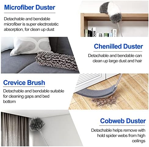 Microfiber Duster Kit (11PCS) - Washable Dusters with Extension Pole (30 to 100 in) for Cleaning Ceilings, Fans, Furniture - Image 3