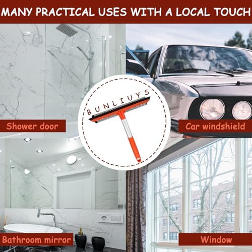 Shower Squeegee Window Squeegee Cleaner for Shower Doors Glass, 2 in 1 Window Cleaning Tool Window Scrubber Handheld Squeegee for Car Windshield with Sponge and Rubber Squeegee, Red - Image 6