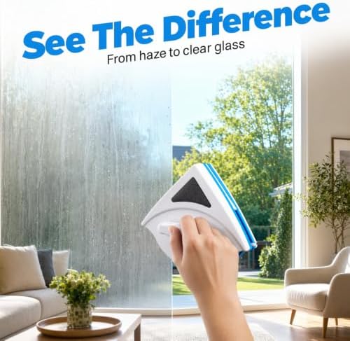 Double Sided Magnetic Window Cleaner, Magnetic Window Cleaner Tool for 3-8mm Glass, Triangle Glass Cleaning Wiper with Safety Rope, Magnetic Glass Cleaner for Home Windows (2pcs) - Image 2