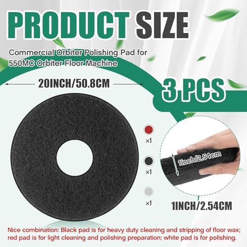 Teenyyou 3 Pcs 20" Commercial Orbiter Floor Buffer Pads, Red, Black, White - Image 2
