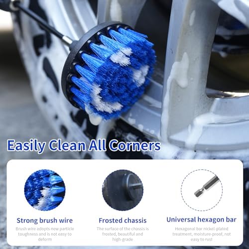 10 Pcs Drill Brush Attachment Set, Drill Scrubber Brush Kit, Drill Cleaning Brush, Scrub Brush for Grout Floor Tub Shower Bathtub Tile Sink Toilet Bathroom Kitchen Car Blue - Image 2