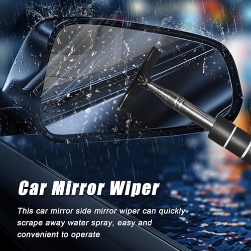 Dickno Car Side Mirror Squeegee, 35.6'' Retractable Rearview Mirror Wiper, Mini Portable Auto Window Squeegee Cleaner, Universal Vehicle Glass Cleaning Tool for Rainy Foggy Weather (Black) - Image 3
