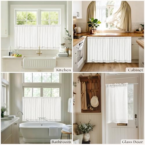 Off White Semi Sheer Linen RV Campers Curtains 45 Inch Long 2 Panels - Image 5