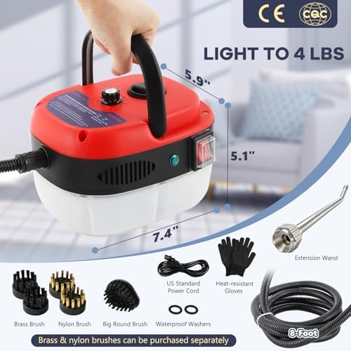 Moongiantgo High Pressure Steam Cleaner, 2500W Portable High Temp Bathroom Power Steamer Cleaning Machine For Home Use Grout Tile Kitchen Grease Car Detailing Engine (110V, Red) - Image 5