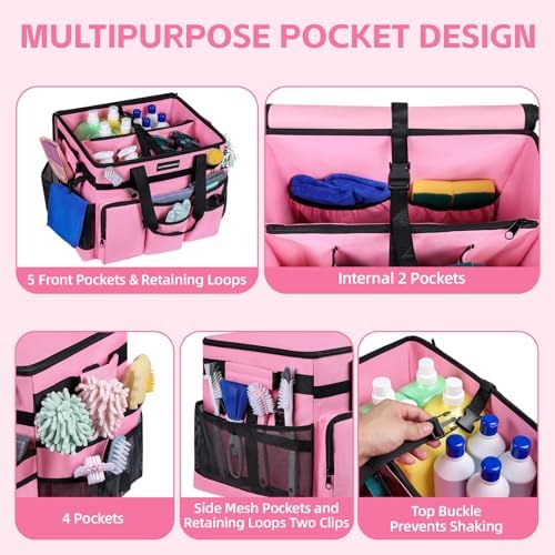 Extra Large Rolling Cleaning Caddy Bag with Wheels, Cleaning Baskets Bags with Detachable Trolley For Housekeepers , Water Resistant Cleaner Supplies Organizer with Wheels for Kitchen, Car - Image 2