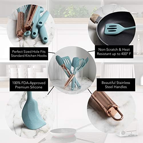 COOK WITH COLOR Silicone Cooking Utensils, Kitchen Utensil Set, Easy to Clean Silicone Kitchen Utensils, Cooking Utensils for Nonstick Cookware, Kitchen Gadgets Set, Mini, Aqua - Image 2