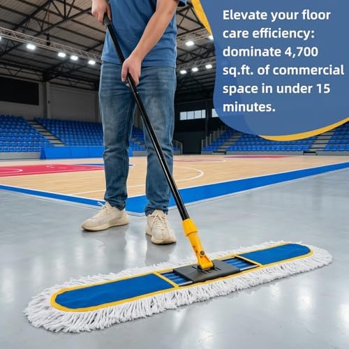 36" Commercial Dust Mop for Floor Cleaning, Heavy Duty Industrial Dry Dust Mop with 2 Mop Pads & 59" Long Handle, Professional Janitorial Floor Duster for Home, Garage, Hotel, School, Gym - Image 3