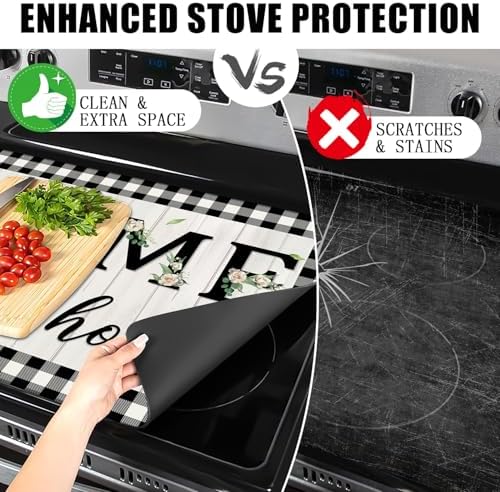 Sweet Home Stove Top Cover, Eucalyptus Stove Covers for Electric Stove, 20''X28'' White Heat Resist Kitchen Glass Stove Mat Farmhouse Decor Gas Stove Pad Summer Cooktop Ceramic Mat Oven Mats - Image 3