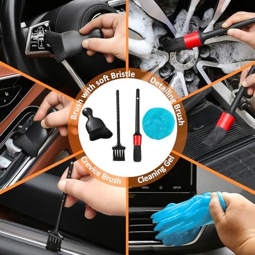 Qydipclin 10pcs Windshield Cleaner Tool, Car Window Cleaning Wash Kit with 4 Reusable Microfiber Pads 1 Spray Bottle and Extendable Handle Auto Glass Wiper Kit, Orange - Image 4
