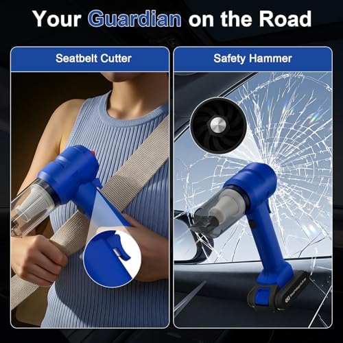 Vinid Handheld Car Vacuum Cleaner, 12000Pa Cordless Wet/Dry Vacuum & Air Blower, with Safety Hammer & Seatbelt Cutter, 80W 6000mAh Battery, HEPA Filter, Type-C Charging for Car Home Emergency, Blue - Image 3