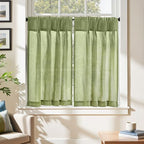 jinchan Linen Pinch Pleated Back Tab Tier Curtains, 26x36, Green - Image 3